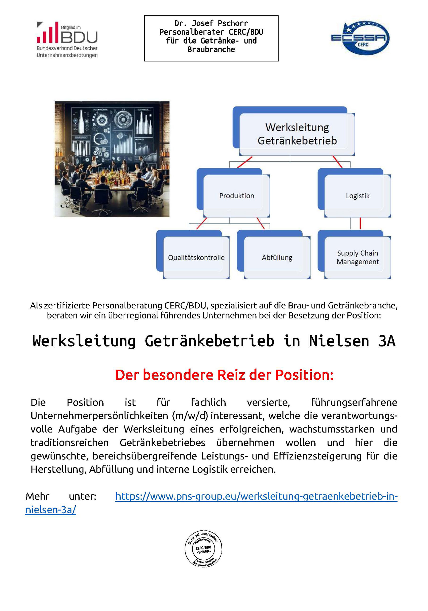 Werksleitung Getränkebetrieb in Nielsen 3A